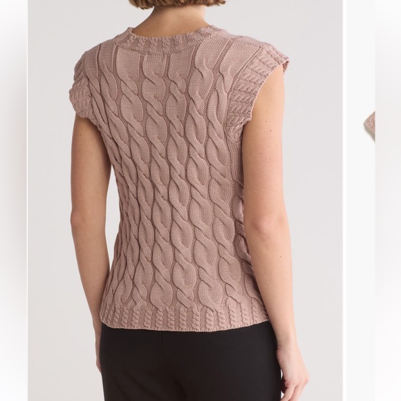 ELIE TAHARI NWT Cap Sleeve Crewneck Chunky Cable Knit Sage Green Sweater medium - Picture 4 of 13